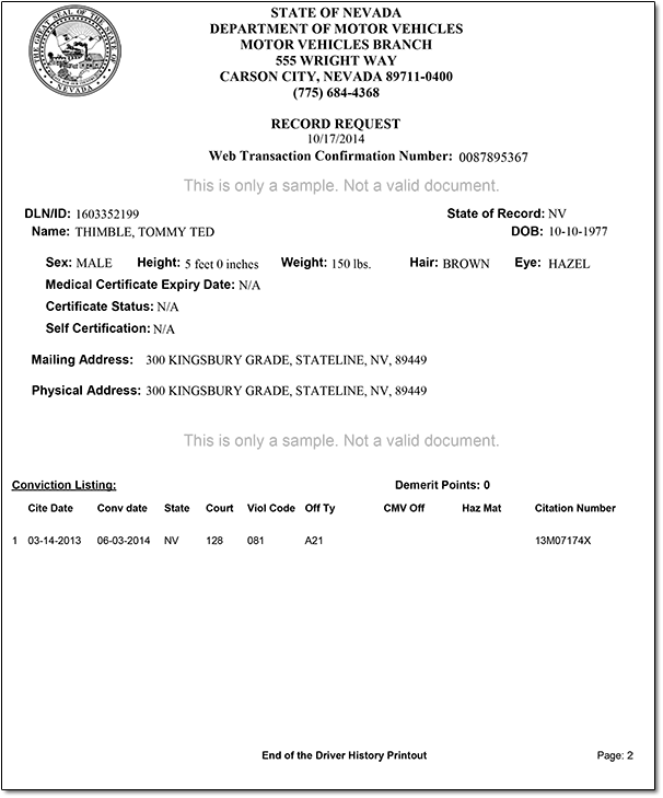Drivers License record sample page 2