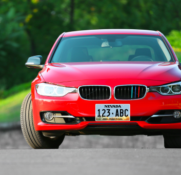 red car with front licene plate