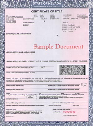 Nevada Title issued beginning in 2006