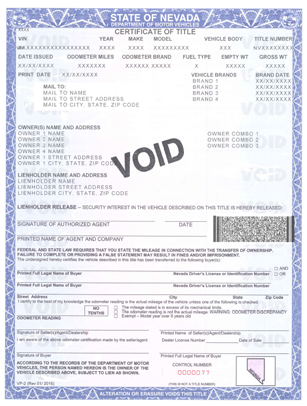 Nevada Title issued beginning in 2016