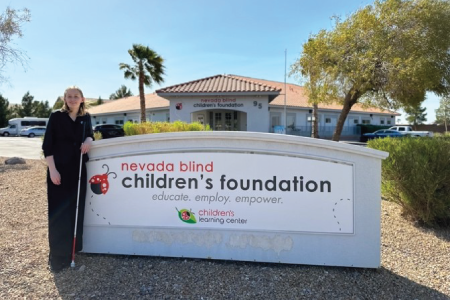 Kaylynn Diebold in front of Nevada Blind Children's Foundation learning center in Henderson